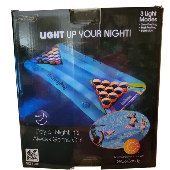 PoolCandy Illuminated LED Pool Party Pong – Light-Up Inflatable Game Float – NEW - Picture 2 of 3